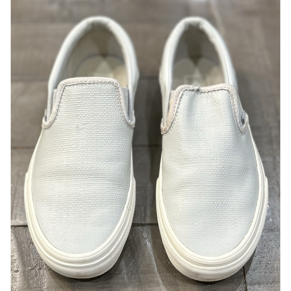 VANS Women's Leather Classic Slip-On Shoes Sneakers Size 7 Gray Comfort
